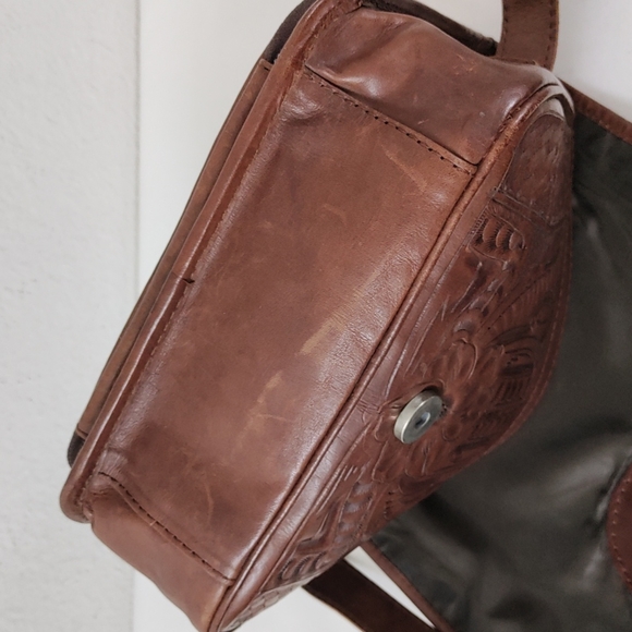 Leaders In Leather Vntg Tooled Leather Pony Hair Flap Messenger Crossbody Bag - Picture 16 of 16